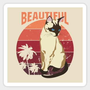 beautiful siamese cat at retro sunset Magnet